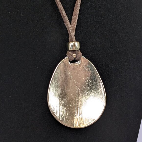 (2/$20) Brown Suede Enamel Pendant Necklace - Picture 4 of 6